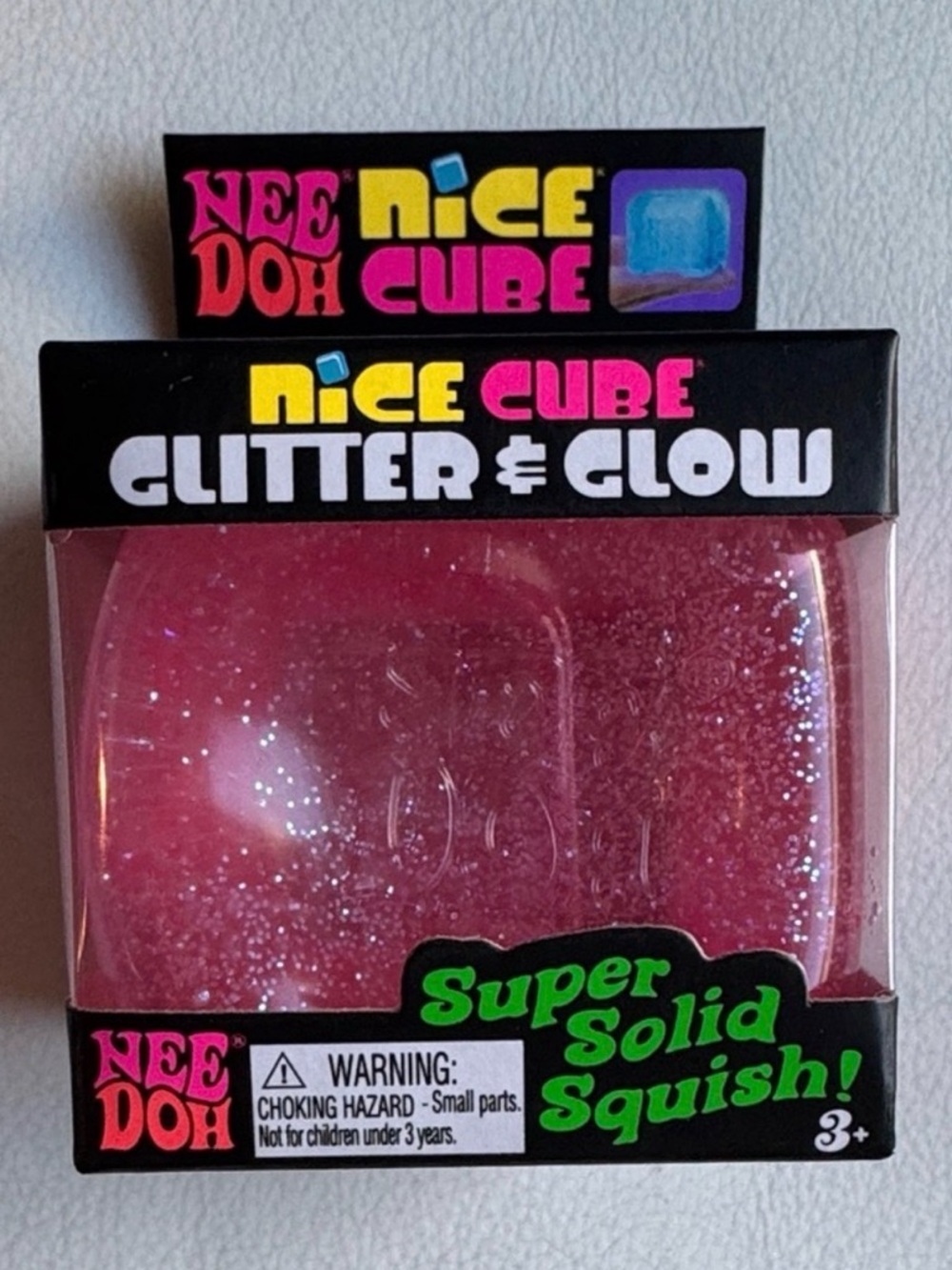 Nee Doh Nice Cube Glitter & Glow, Pink Squishy Fidget NEW IN BOX